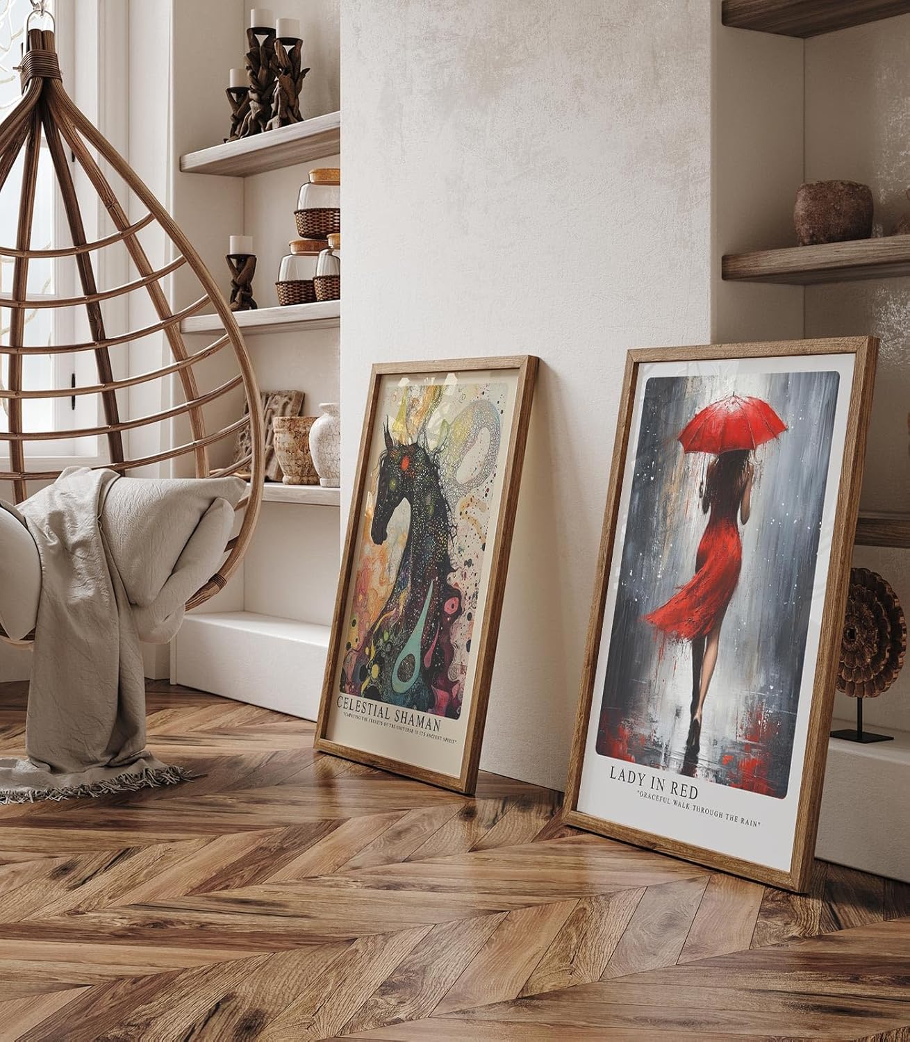 Paul Sinus Leinwandbild 60x90cm elegante Frau in Rot mit Schirm im Regen – kunstvolles Leinwandbild mit dynamischer Bewegung und intensiven Farben