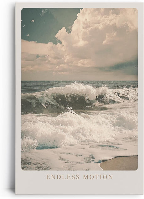 Paul Sinus Leinwandbild 80x120cm Endlose Bewegung – Sanfte Meereswellen am Strand mit verträumtem Himmel in nostalgischer Farbgebung