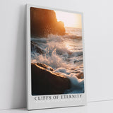 Paul Sinus Leinwandbild 60x90cm Ewige Klippen – Dramatische Meeresbrandung mit goldenen Lichtreflexen und kraftvoller Bewegung