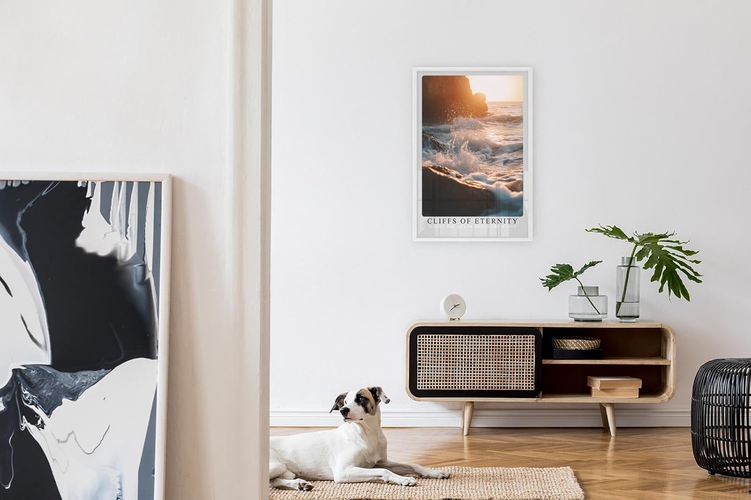 Paul Sinus Leinwandbild 60x90cm Ewige Klippen – Dramatische Meeresbrandung mit goldenen Lichtreflexen und kraftvoller Bewegung