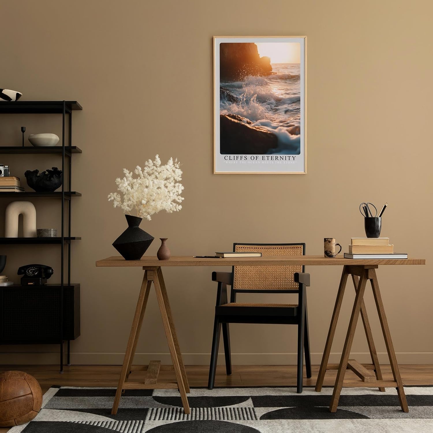 Paul Sinus Leinwandbild 60x90cm Ewige Klippen – Dramatische Meeresbrandung mit goldenen Lichtreflexen und kraftvoller Bewegung