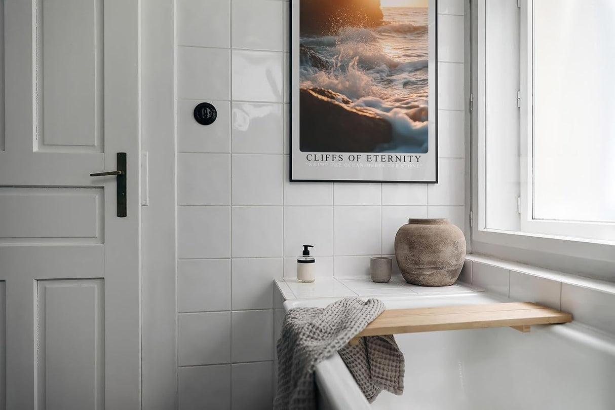 Paul Sinus Leinwandbild 60x90cm Ewige Klippen – Dramatische Meeresbrandung mit goldenen Lichtreflexen und kraftvoller Bewegung