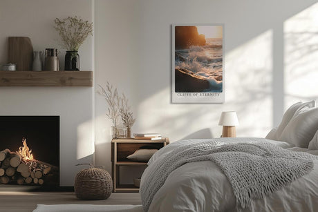 Paul Sinus Leinwandbild 60x90cm Ewige Klippen – Dramatische Meeresbrandung mit goldenen Lichtreflexen und kraftvoller Bewegung