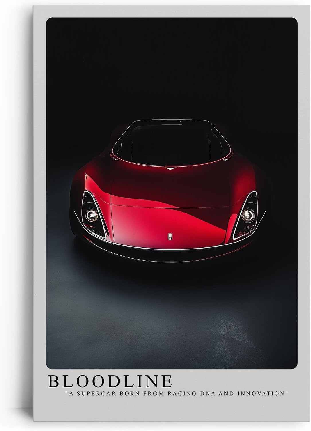 Paul Sinus Leinwandbild 40x60cm exklusiver roter Supersportwagen mit futuristischem Design und kraftvoller Eleganz vor dunklem Hintergrund
