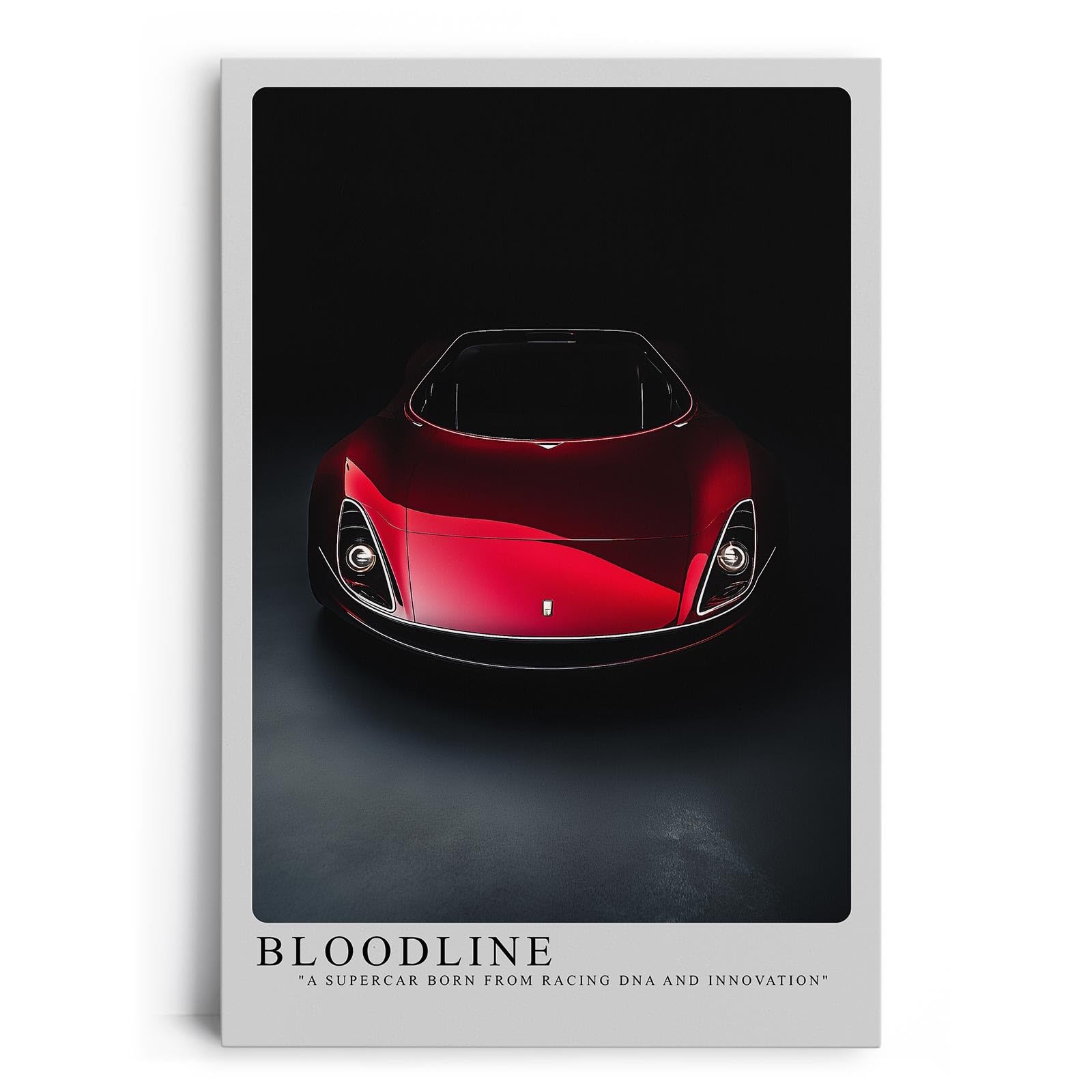 Paul Sinus Leinwandbild 40x60cm exklusiver roter Supersportwagen mit futuristischem Design und kraftvoller Eleganz vor dunklem Hintergrund