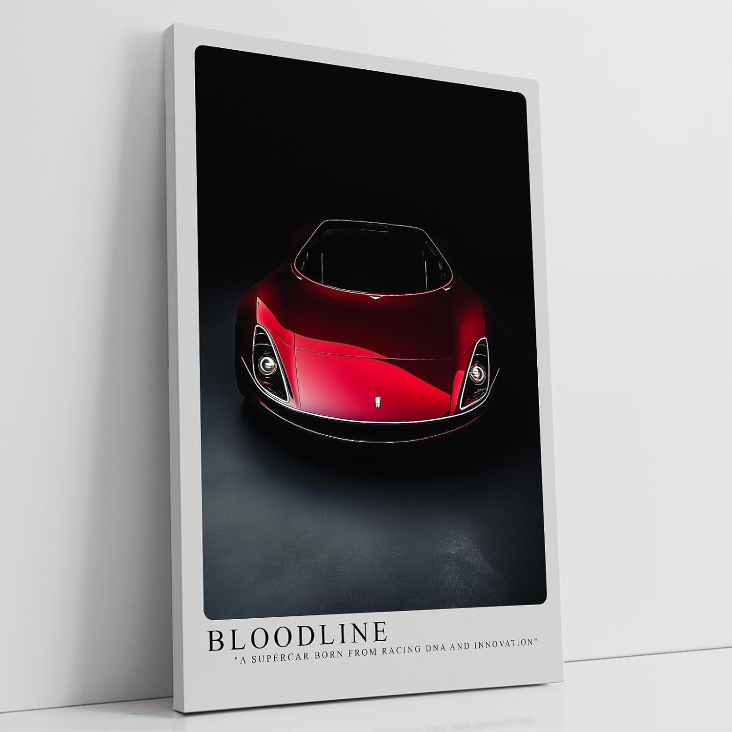 Paul Sinus Leinwandbild 40x60cm exklusiver roter Supersportwagen mit futuristischem Design und kraftvoller Eleganz vor dunklem Hintergrund