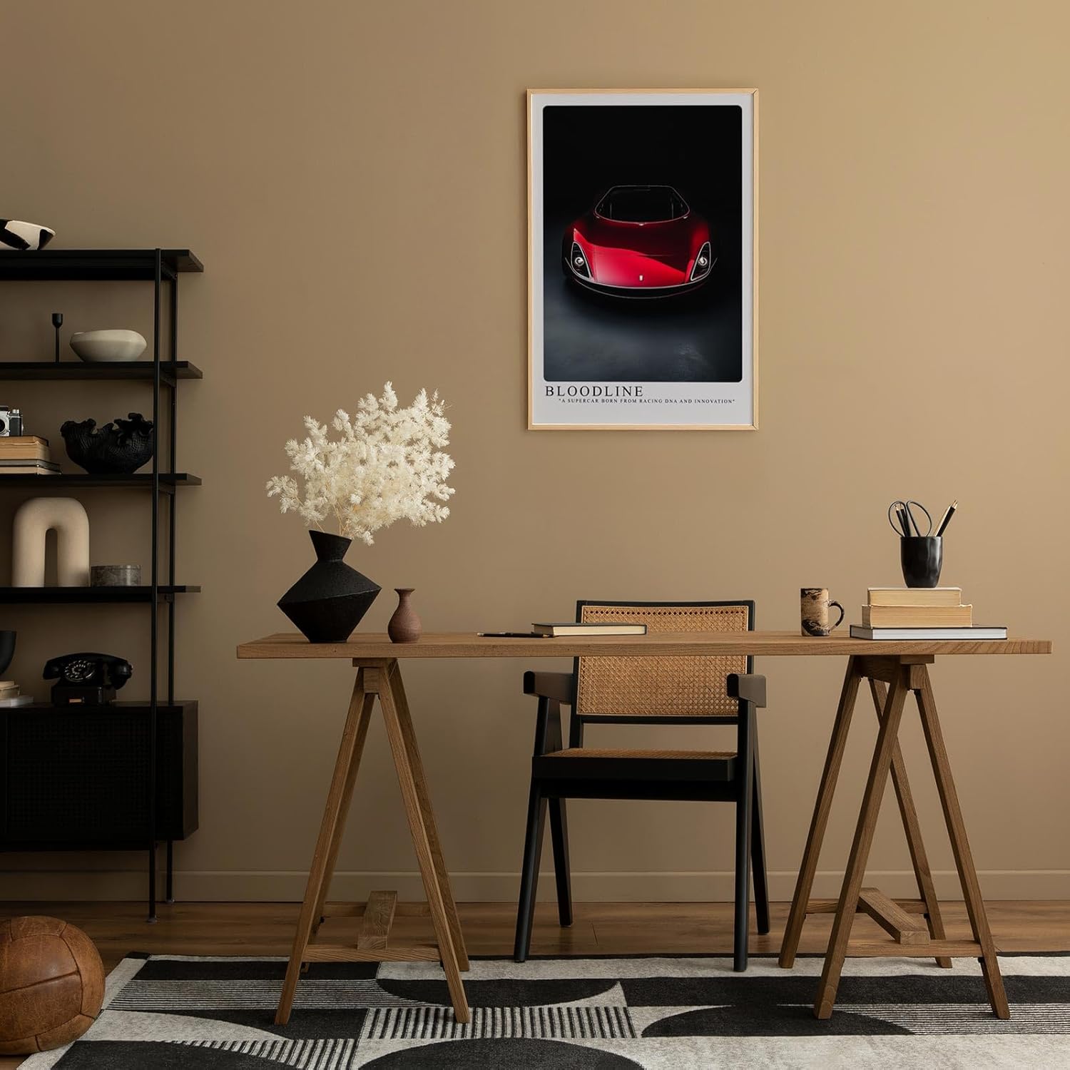 Paul Sinus Leinwandbild 40x60cm exklusiver roter Supersportwagen mit futuristischem Design und kraftvoller Eleganz vor dunklem Hintergrund