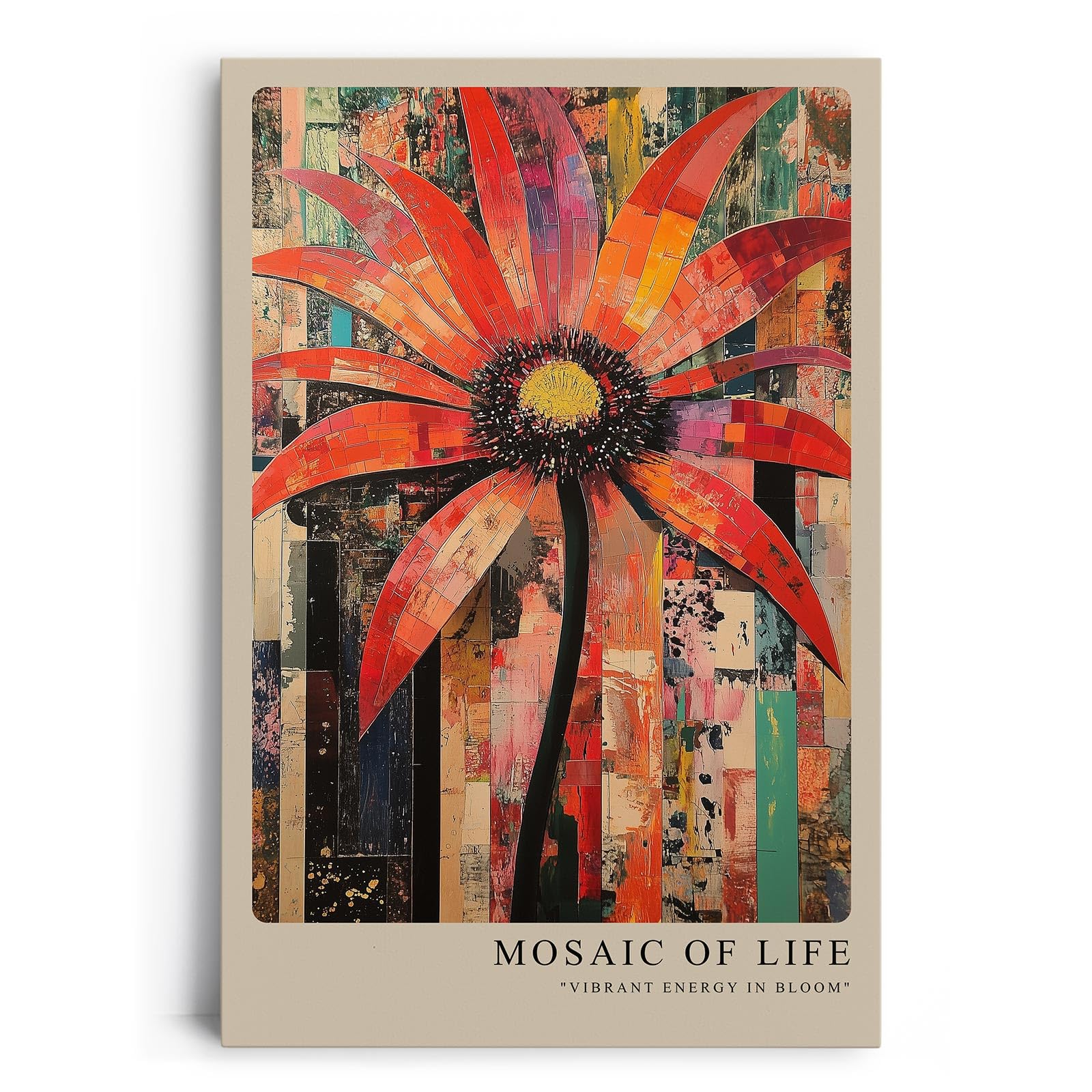 Paul Sinus Leinwandbild 40x60cm farbenfrohe Mosaikblume mit dynamischer Struktur und lebendiger Energie – kunstvolles Leinwandbild