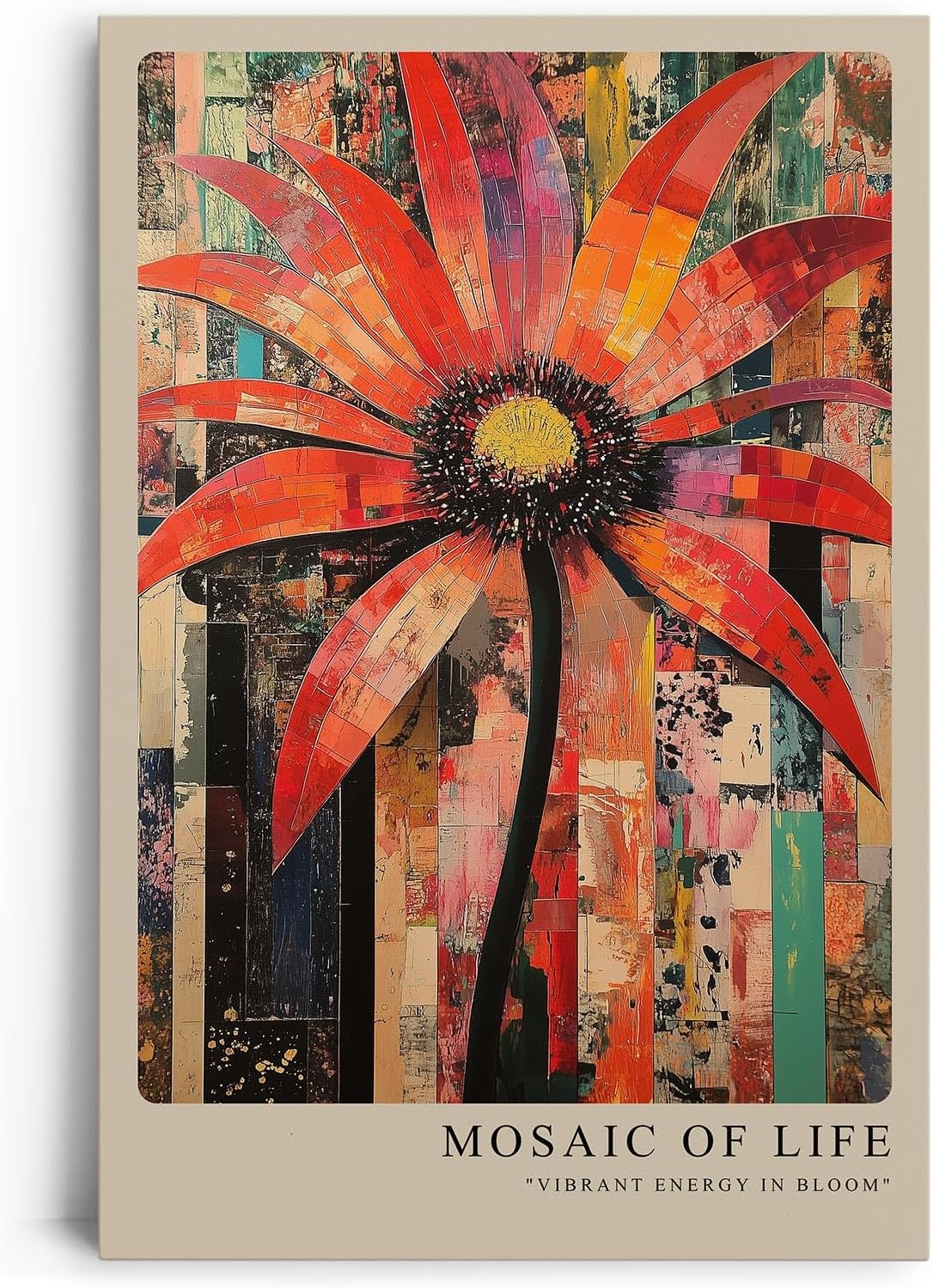 Paul Sinus Leinwandbild 40x60cm farbenfrohe Mosaikblume mit dynamischer Struktur und lebendiger Energie – kunstvolles Leinwandbild