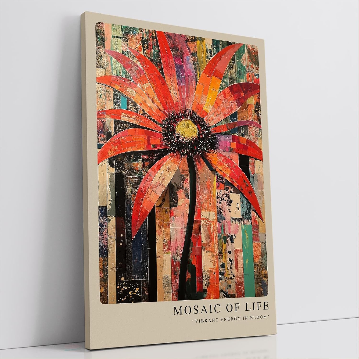 Paul Sinus Leinwandbild 40x60cm farbenfrohe Mosaikblume mit dynamischer Struktur und lebendiger Energie – kunstvolles Leinwandbild