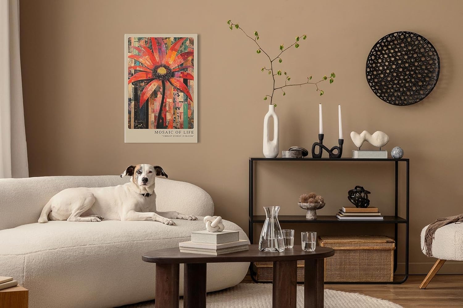 Paul Sinus Leinwandbild 40x60cm farbenfrohe Mosaikblume mit dynamischer Struktur und lebendiger Energie – kunstvolles Leinwandbild