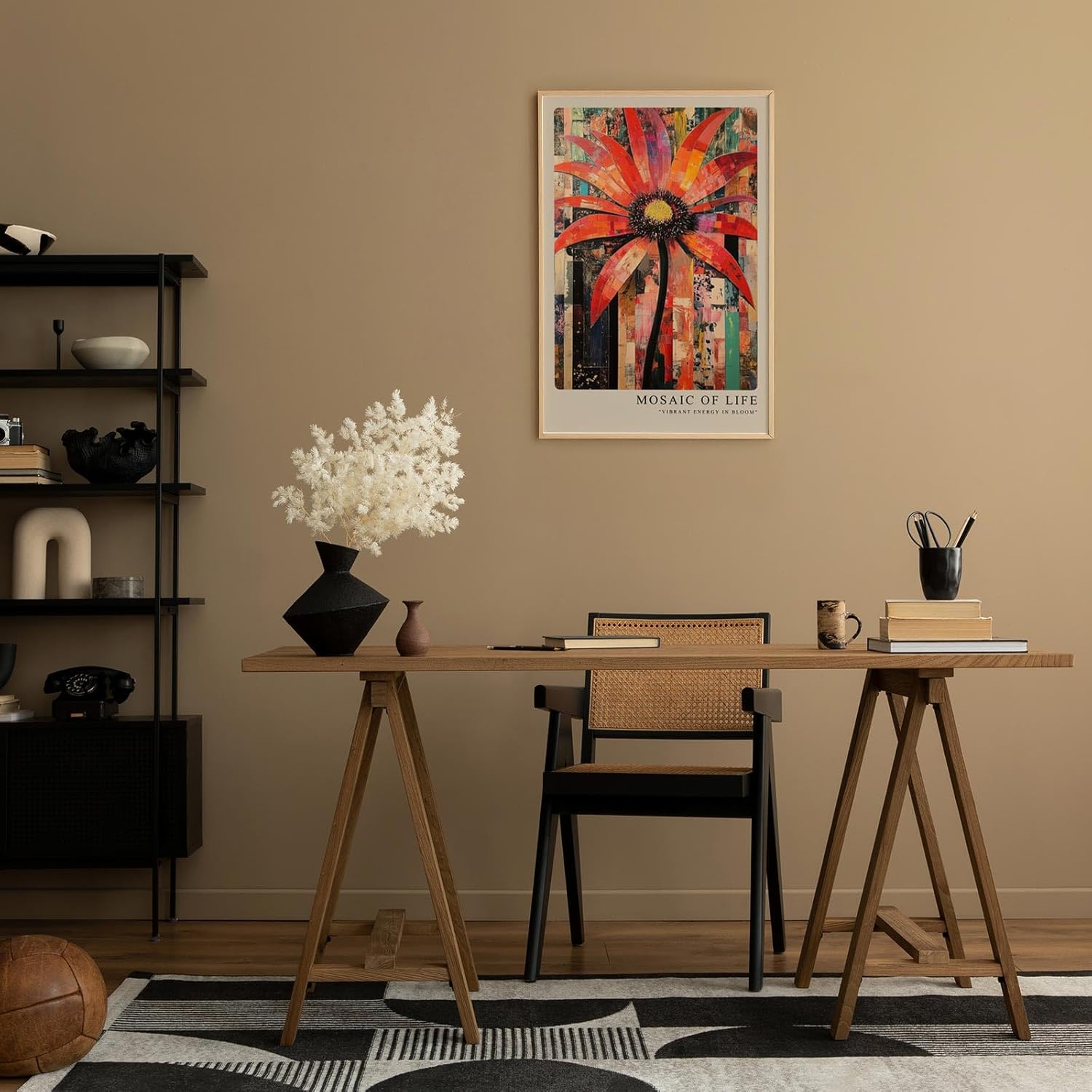 Paul Sinus Leinwandbild 40x60cm farbenfrohe Mosaikblume mit dynamischer Struktur und lebendiger Energie – kunstvolles Leinwandbild