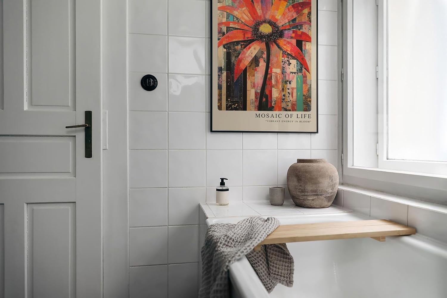 Paul Sinus Leinwandbild 40x60cm farbenfrohe Mosaikblume mit dynamischer Struktur und lebendiger Energie – kunstvolles Leinwandbild