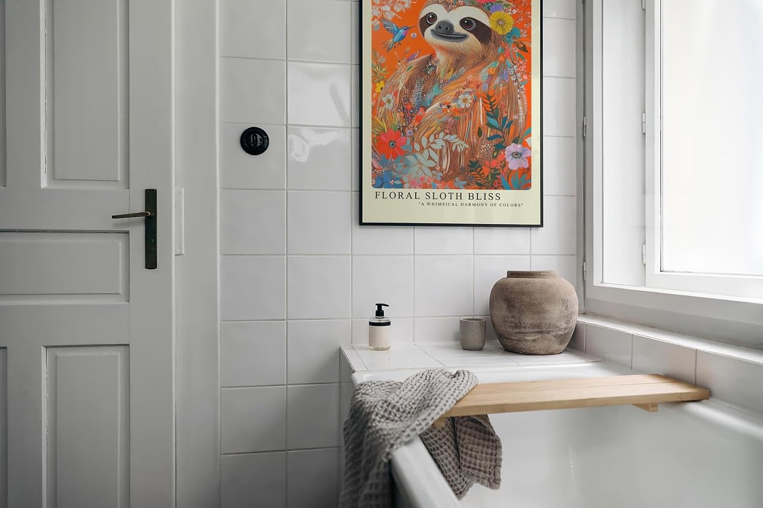 Paul Sinus Leinwandbild 80x120cm farbenfrohes Faultier-Porträt in floraler Harmonie mit lebendigen Blüten und tropischer Natur – kunstvolles Leinwandbild