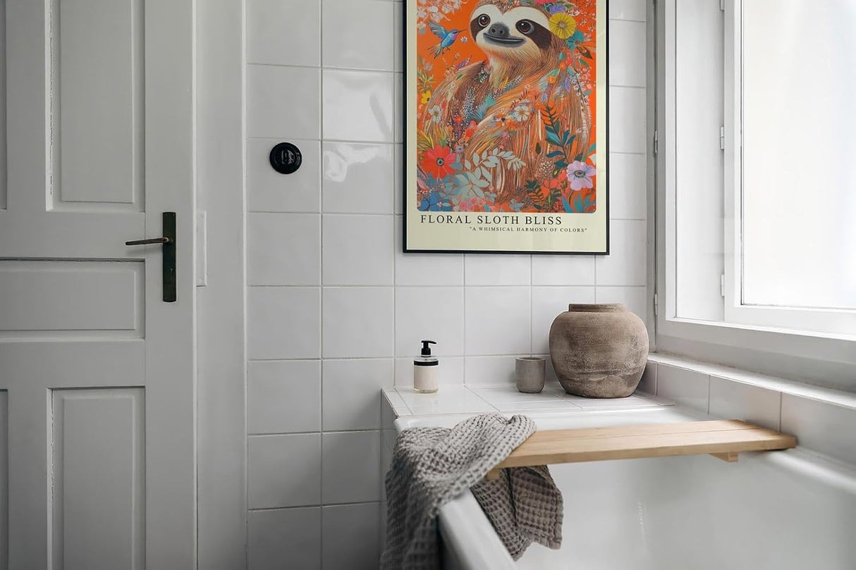 Paul Sinus Leinwandbild 80x120cm farbenfrohes Faultier-Porträt in floraler Harmonie mit lebendigen Blüten und tropischer Natur – kunstvolles Leinwandbild