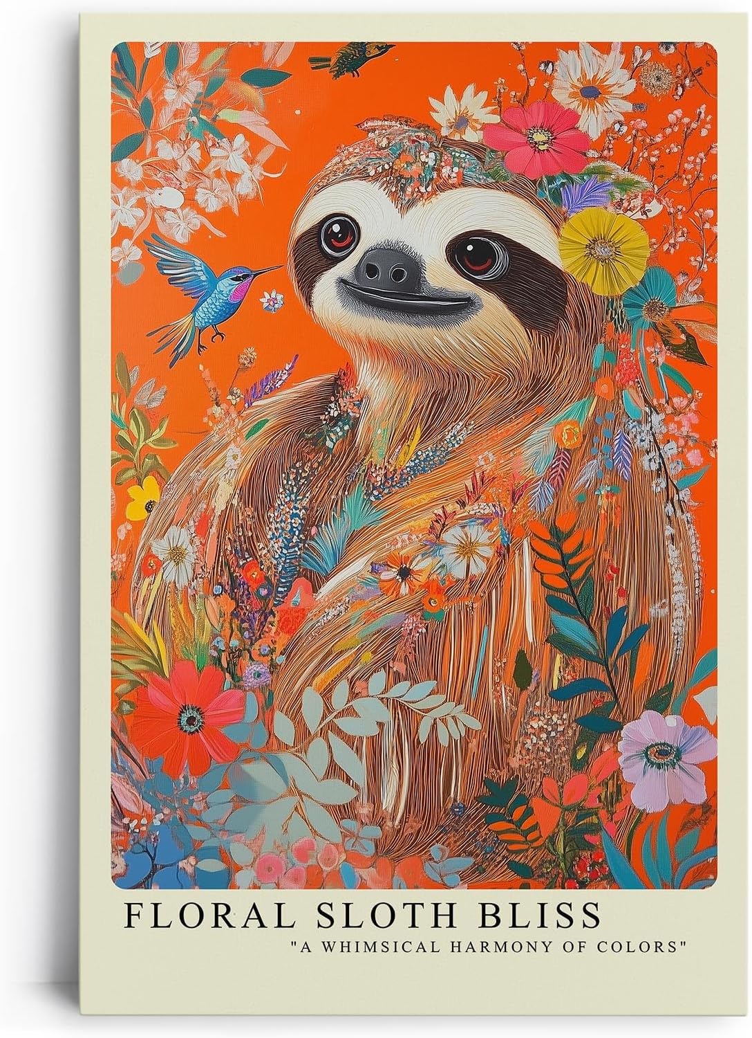 Paul Sinus Leinwandbild 80x120cm farbenfrohes Faultier-Porträt in floraler Harmonie mit lebendigen Blüten und tropischer Natur – kunstvolles Leinwandbild