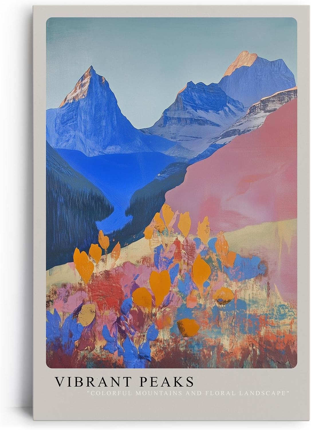 Paul Sinus Leinwandbild 80x120cm Farbige Berglandschaft lebendig modern abstrakt kunstvolle Wandkunst harmonische Farben faszinierende Natur imposant
