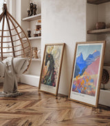 Paul Sinus Leinwandbild 80x120cm Farbige Berglandschaft lebendig modern abstrakt kunstvolle Wandkunst harmonische Farben faszinierende Natur imposant