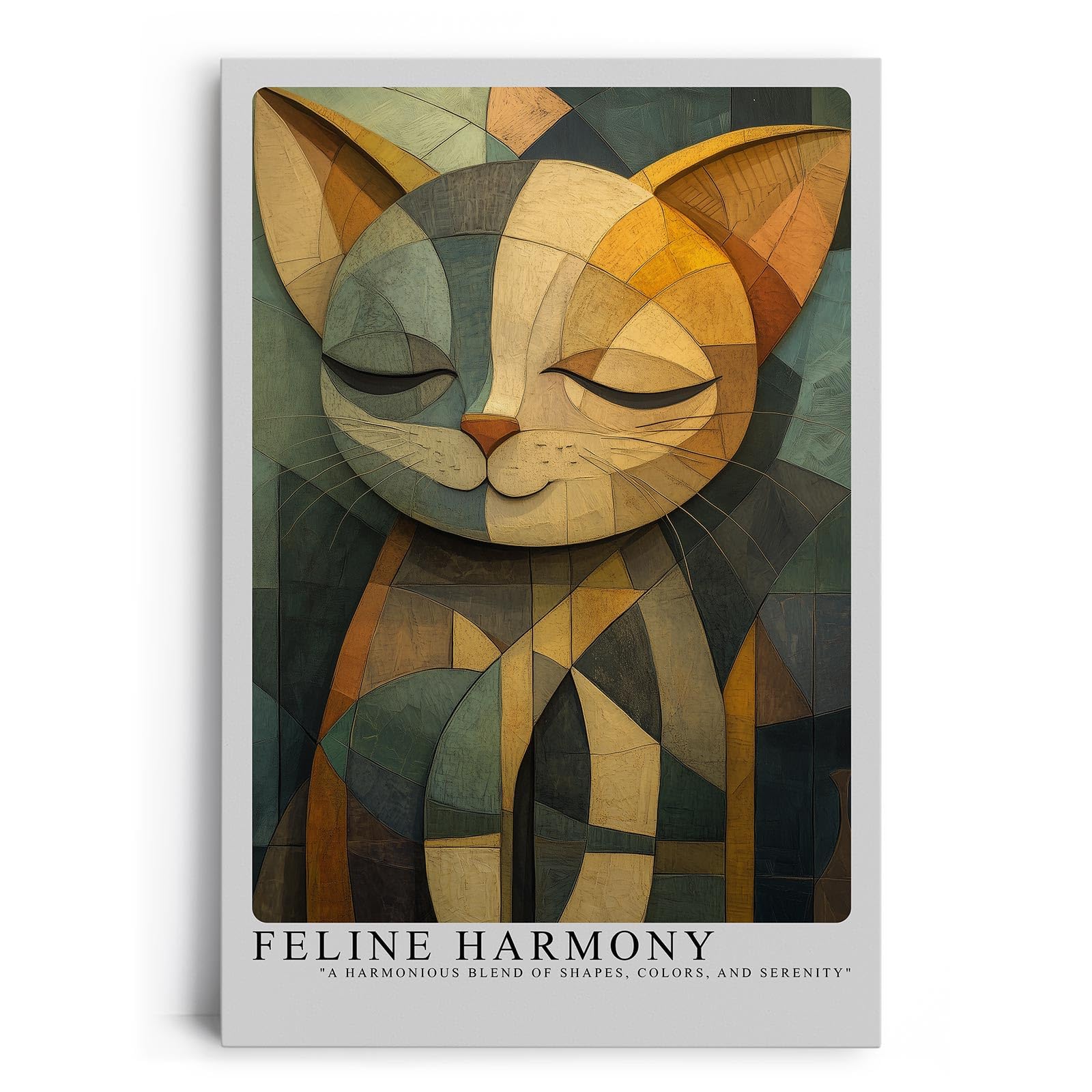 Paul Sinus Leinwandbild 80x120cm Feline Harmony – Stilisiertes Katzenporträt in geometrischer Kunst mit harmonischer Farbkomposition