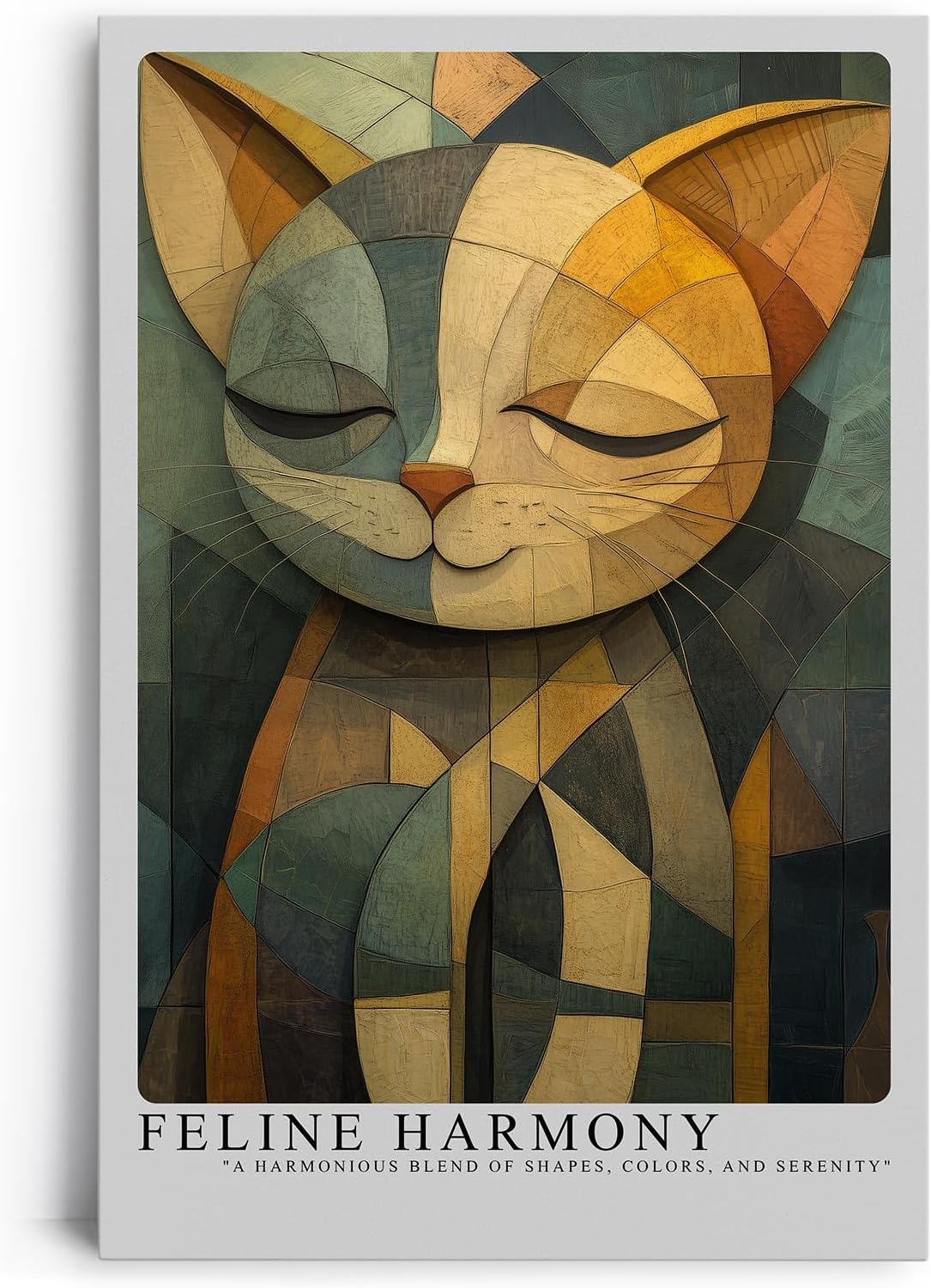 Paul Sinus Leinwandbild 80x120cm Feline Harmony – Stilisiertes Katzenporträt in geometrischer Kunst mit harmonischer Farbkomposition