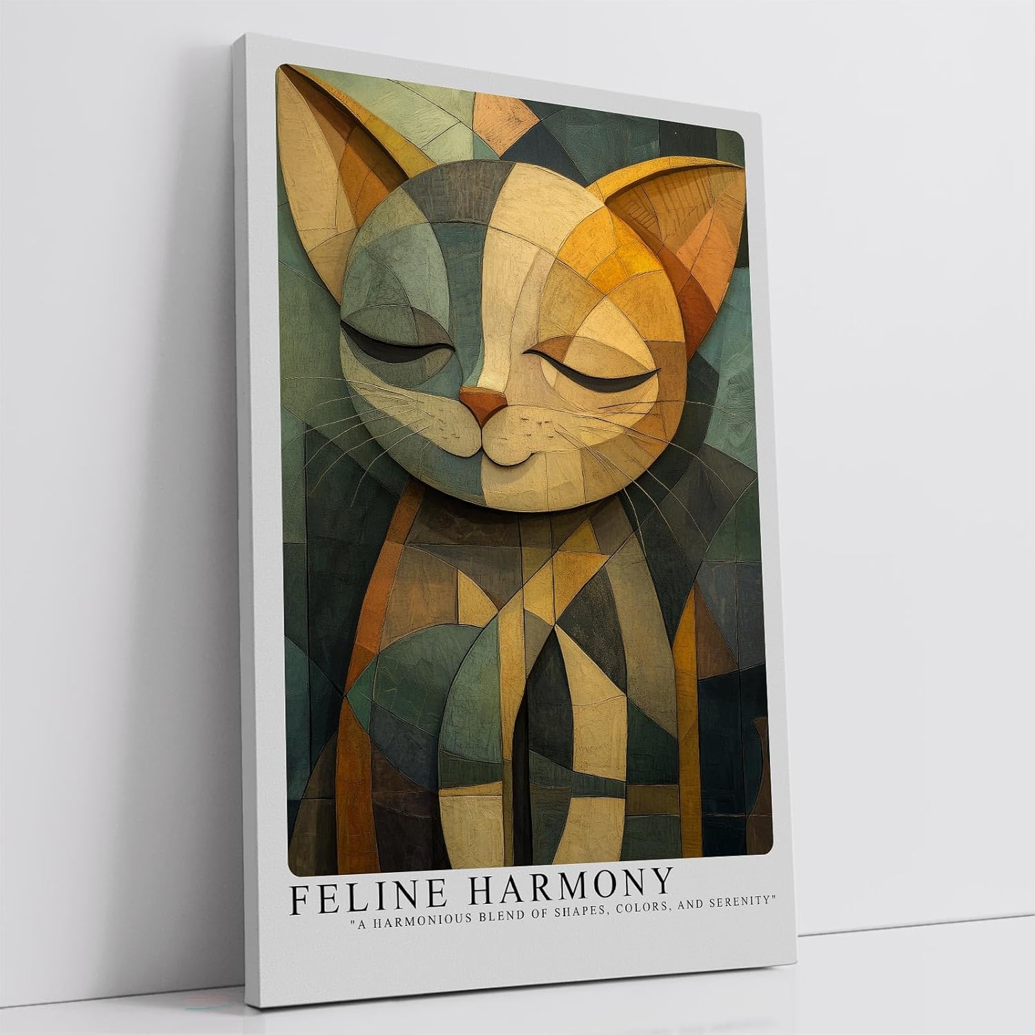 Paul Sinus Leinwandbild 80x120cm Feline Harmony – Stilisiertes Katzenporträt in geometrischer Kunst mit harmonischer Farbkomposition