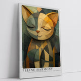 Paul Sinus Leinwandbild 80x120cm Feline Harmony – Stilisiertes Katzenporträt in geometrischer Kunst mit harmonischer Farbkomposition