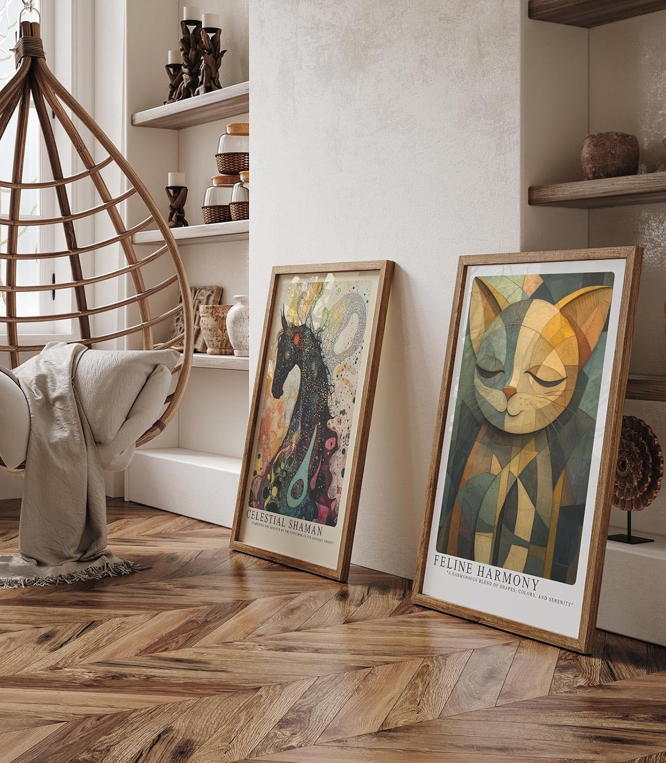 Paul Sinus Leinwandbild 80x120cm Feline Harmony – Stilisiertes Katzenporträt in geometrischer Kunst mit harmonischer Farbkomposition