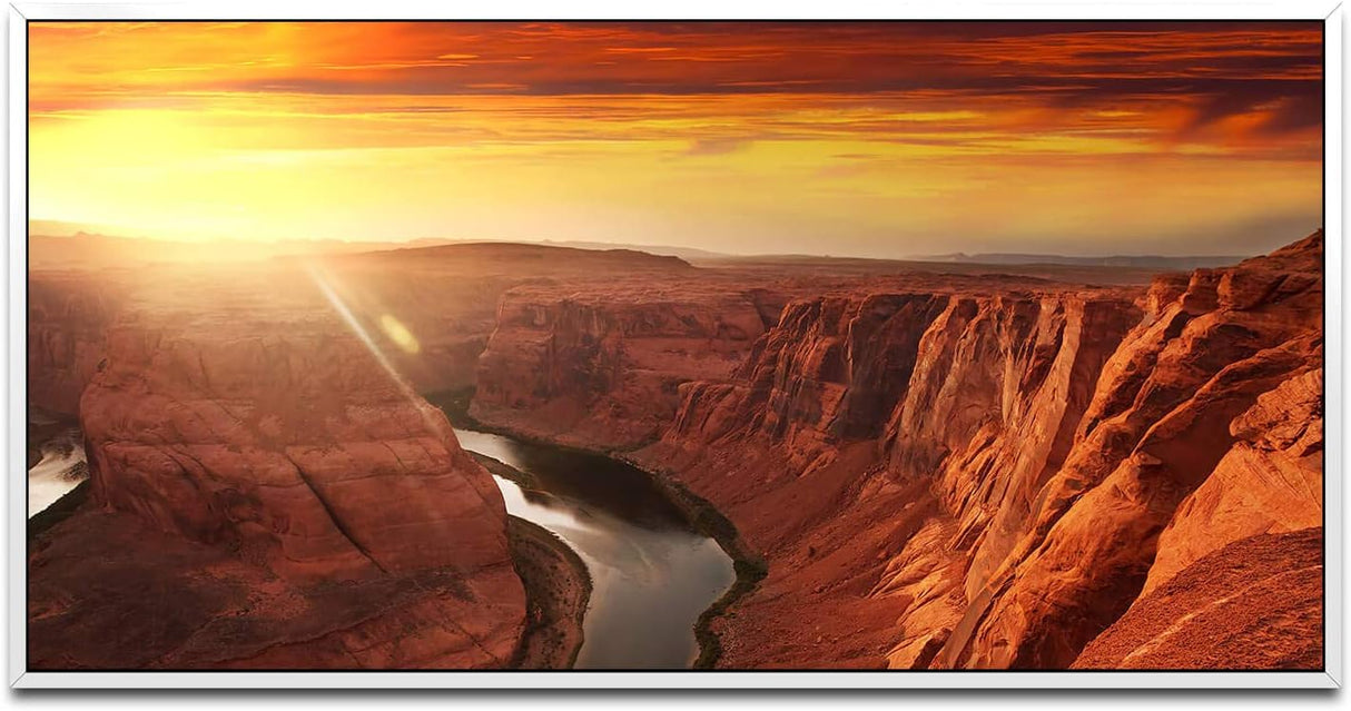 Felsschlucht in Wasser ca. 130x70cm Wandbild inklusive Schattenfugenrahmen weiss - Panorama Leinwand Bild XXL Format Wandbilder Wohnzimmer Wohnung Deko Kunstdrucke