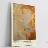 Paul Sinus Leinwandbild 40x60cm Flügel des Erbes – Symbolische weiße Taube im Flug mit goldenem Hintergrund und ausdrucksstarker Eleganz