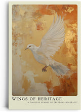 Paul Sinus Leinwandbild 40x60cm Flügel des Erbes – Symbolische weiße Taube im Flug mit goldenem Hintergrund und ausdrucksstarker Eleganz