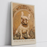 Paul Sinus Leinwandbild 40x60cm French Bulldog – Edles Leinwandbild einer französischen Bulldogge in kunstvollem Jugendstil-Rahmen, warmes Vintage-Design