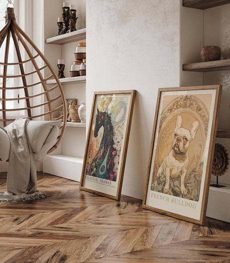 Paul Sinus Leinwandbild 40x60cm French Bulldog – Edles Leinwandbild einer französischen Bulldogge in kunstvollem Jugendstil-Rahmen, warmes Vintage-Design