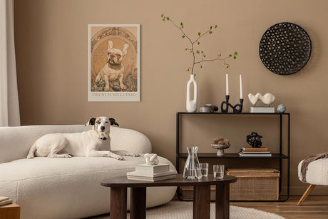 Paul Sinus Leinwandbild 40x60cm French Bulldog – Edles Leinwandbild einer französischen Bulldogge in kunstvollem Jugendstil-Rahmen, warmes Vintage-Design
