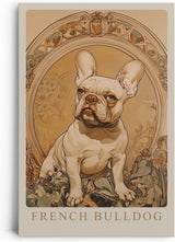 Paul Sinus Leinwandbild 40x60cm French Bulldog – Edles Leinwandbild einer französischen Bulldogge in kunstvollem Jugendstil-Rahmen, warmes Vintage-Design