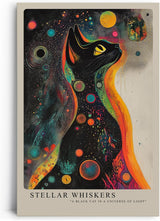Paul Sinus Leinwandbild 60x90cm Galaktische Katze farbenfroh mystisch surreal kosmisch faszinierende Wandkunst leuchtende Farben kunstvoll hypnotisch