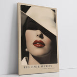 Paul Sinus Leinwandbild 60x90cm geheimnisvolle Frau mit rotem Lippenstift und elegantem Hut – stilvolles Leinwandbild mit zeitloser Ästhetik