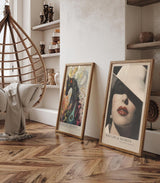 Paul Sinus Leinwandbild 60x90cm geheimnisvolle Frau mit rotem Lippenstift und elegantem Hut – stilvolles Leinwandbild mit zeitloser Ästhetik