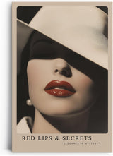 Paul Sinus Leinwandbild 60x90cm geheimnisvolle Frau mit rotem Lippenstift und elegantem Hut – stilvolles Leinwandbild mit zeitloser Ästhetik