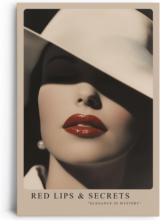 Paul Sinus Leinwandbild 60x90cm geheimnisvolle Frau mit rotem Lippenstift und elegantem Hut – stilvolles Leinwandbild mit zeitloser Ästhetik