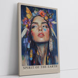 Paul Sinus Leinwandbild 40x60cm Geist der Erde – Ausdrucksstarkes Porträt mit Blumen, Schmetterlingen und federleichtem Boho-Stil