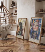 Paul Sinus Leinwandbild 40x60cm Geist der Erde – Ausdrucksstarkes Porträt mit Blumen, Schmetterlingen und federleichtem Boho-Stil