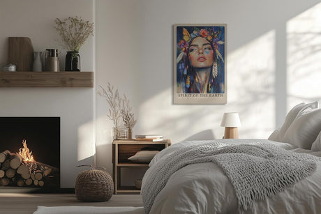 Paul Sinus Leinwandbild 40x60cm Geist der Erde – Ausdrucksstarkes Porträt mit Blumen, Schmetterlingen und federleichtem Boho-Stil