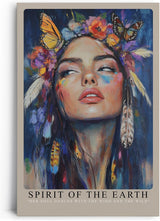 Paul Sinus Leinwandbild 40x60cm Geist der Erde – Ausdrucksstarkes Porträt mit Blumen, Schmetterlingen und federleichtem Boho-Stil