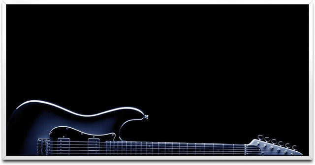 Gitarre in schwarz ca. 130x70cm Wandbild inklusive Schattenfugenrahmen weiss - Panorama Leinwand Bild XXL Format Wandbilder Wohnzimmer Wohnung Deko Kunstdrucke