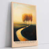 Paul Sinus Leinwandbild 60x90cm Golden Path of Silence – Mystischer Sonnenweg mit goldenen Herbstbäumen in sanftem Licht