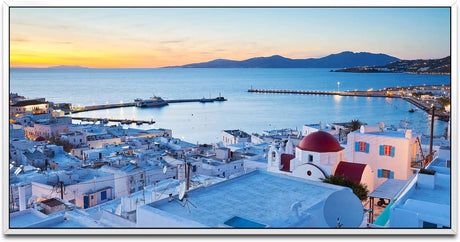 Griechenland Skyline ca. 130x70cm Wandbild inklusive Schattenfugenrahmen weiss - Panorama Leinwand Bild XXL Format Wandbilder Wohnzimmer Wohnung Deko Kunstdrucke