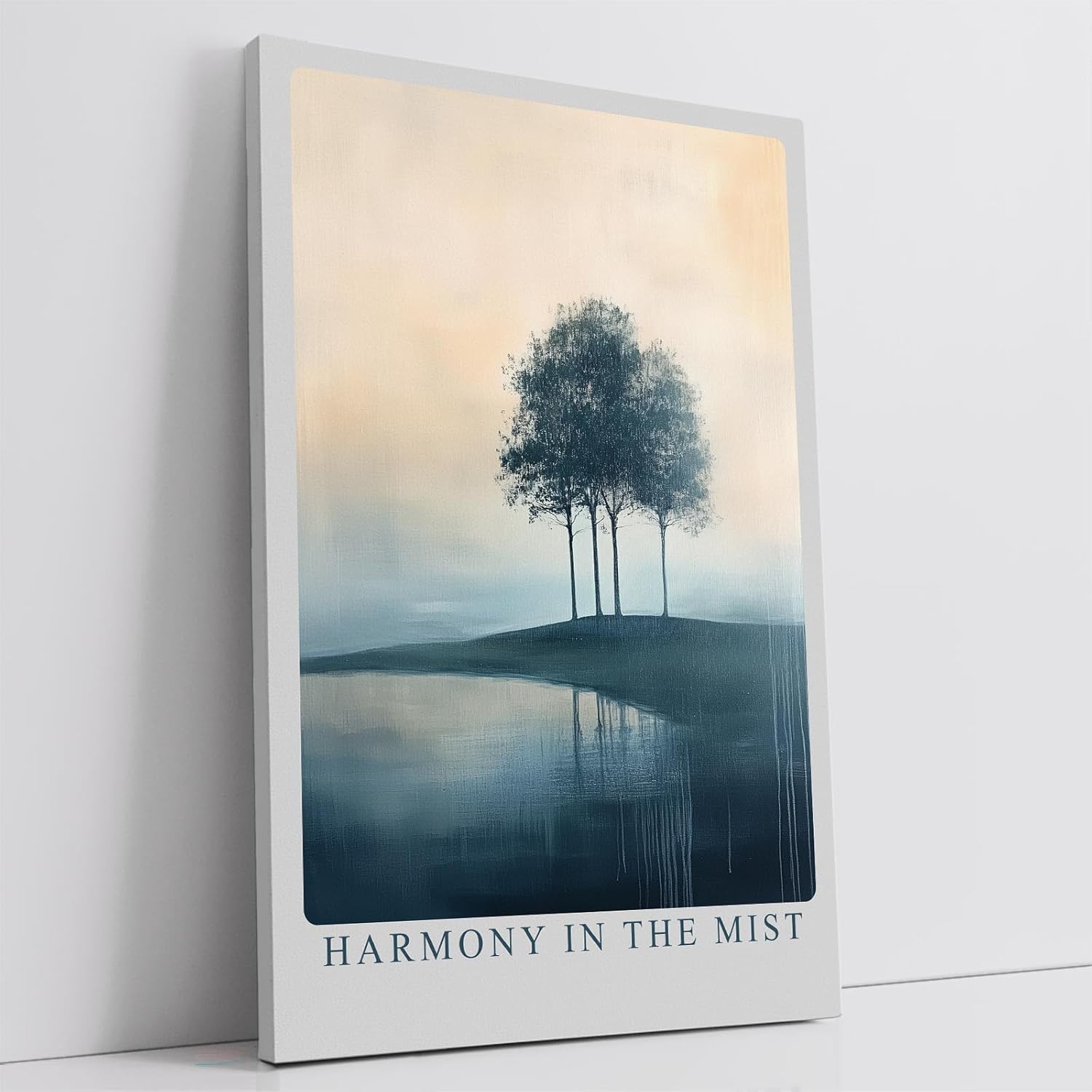 Paul Sinus Leinwandbild 40x60cm Harmonie im Nebel – Sanfte Landschaft mit Bäumen, ruhigem Wasser und nebelverhüllter Atmosphäre