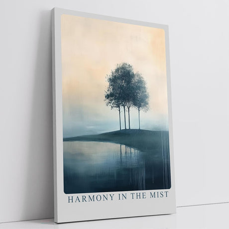 Paul Sinus Leinwandbild 40x60cm Harmonie im Nebel – Sanfte Landschaft mit Bäumen, ruhigem Wasser und nebelverhüllter Atmosphäre