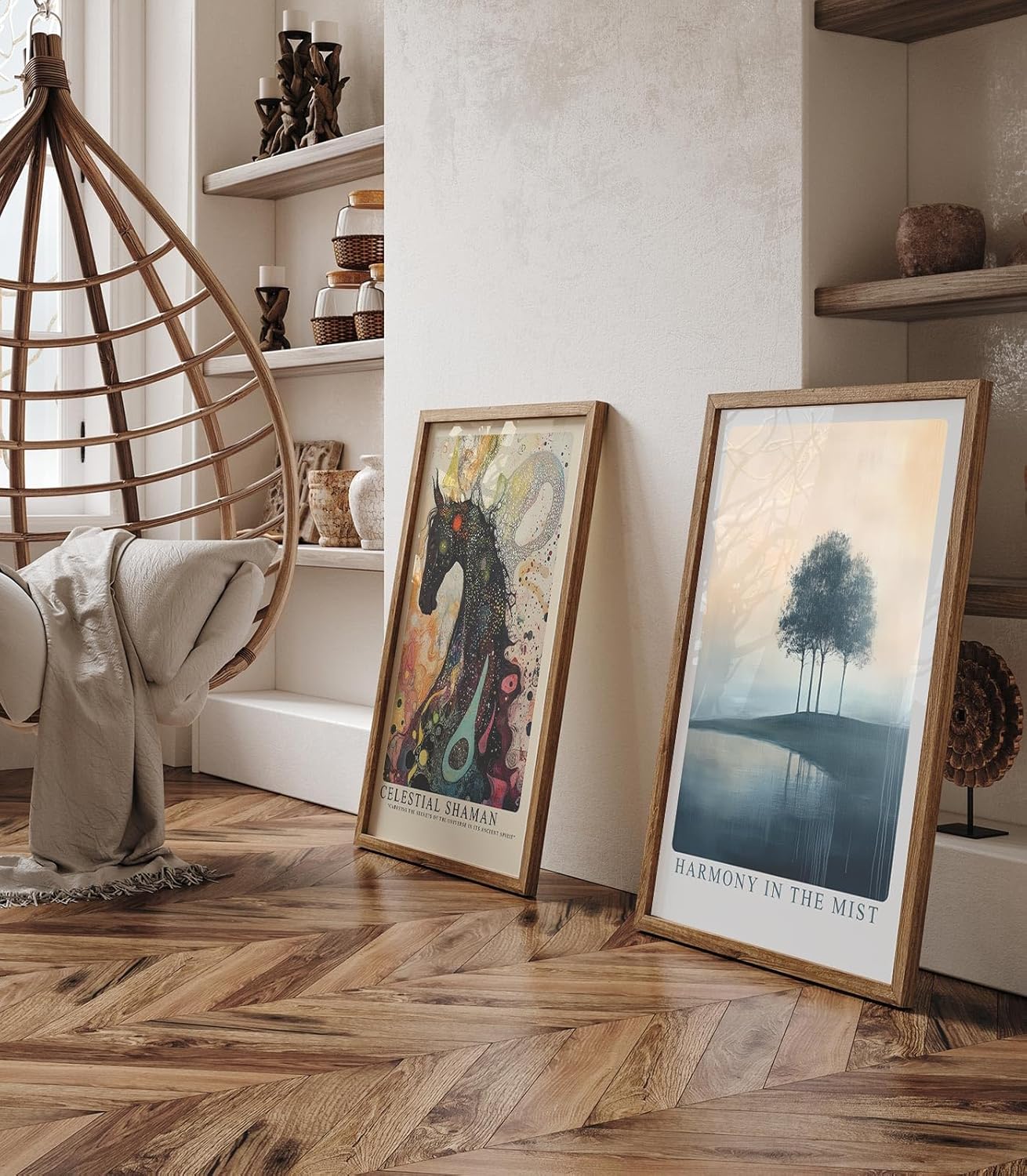 Paul Sinus Leinwandbild 40x60cm Harmonie im Nebel – Sanfte Landschaft mit Bäumen, ruhigem Wasser und nebelverhüllter Atmosphäre