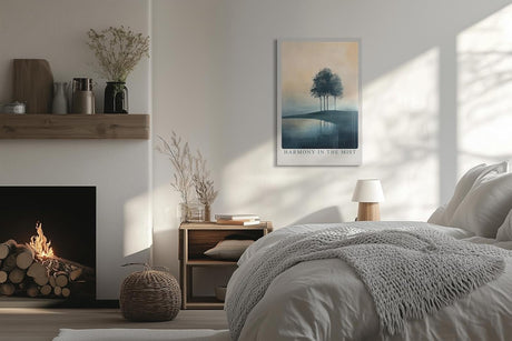 Paul Sinus Leinwandbild 40x60cm Harmonie im Nebel – Sanfte Landschaft mit Bäumen, ruhigem Wasser und nebelverhüllter Atmosphäre